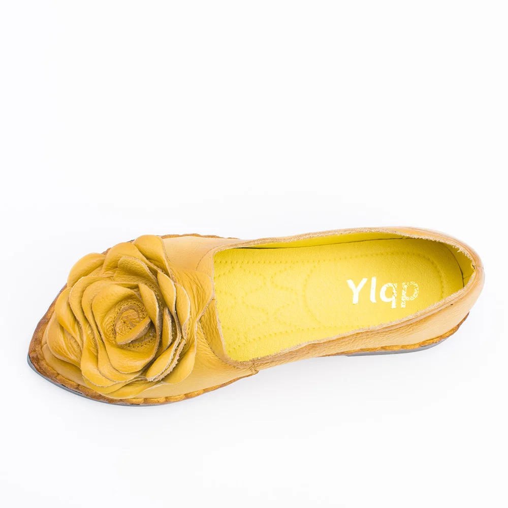 2022 New Vintage Handmade Folk Style Women Flats Casual Shoes Genuine Leather Lady Soft Bottom Shoes for Mother Fashion Loafers