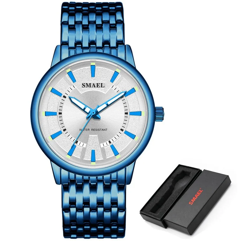 Синий SMAEL Watches Men Top Brand Fashion Business Male Stainless Steel Watch Waterproof WristWatch Men's Clock Blue Relogio Masculino - Цвет: Синий