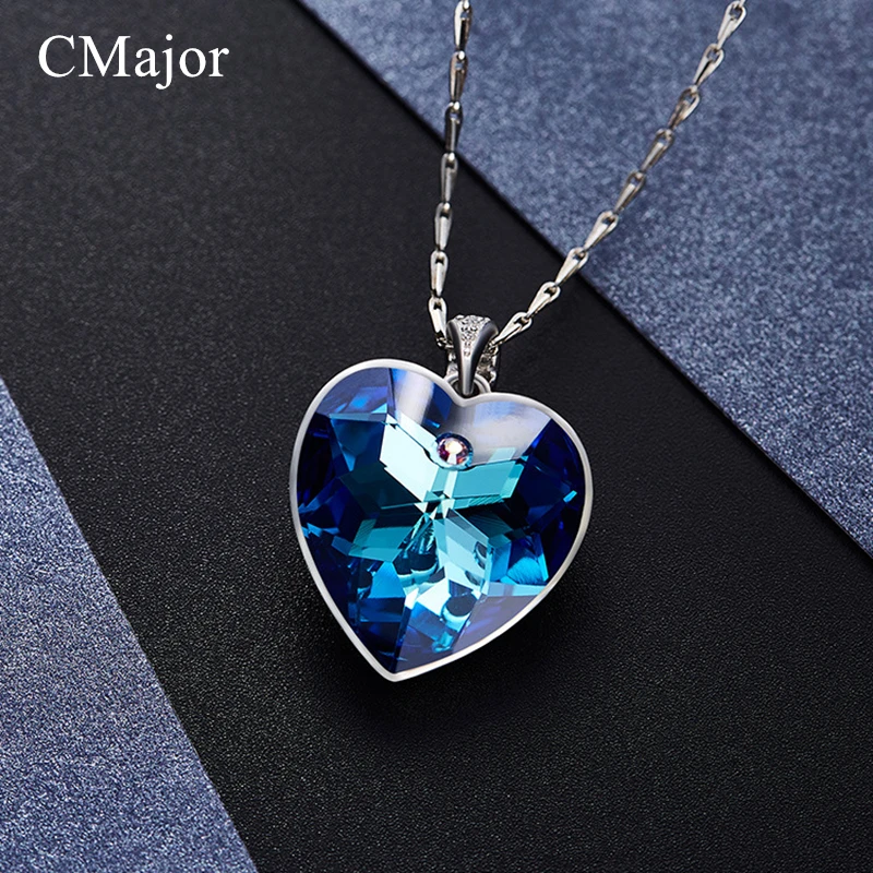 CMajor простой кулон в виде сердца AAA ожерелье с фианитами для женщин Подвеска синим