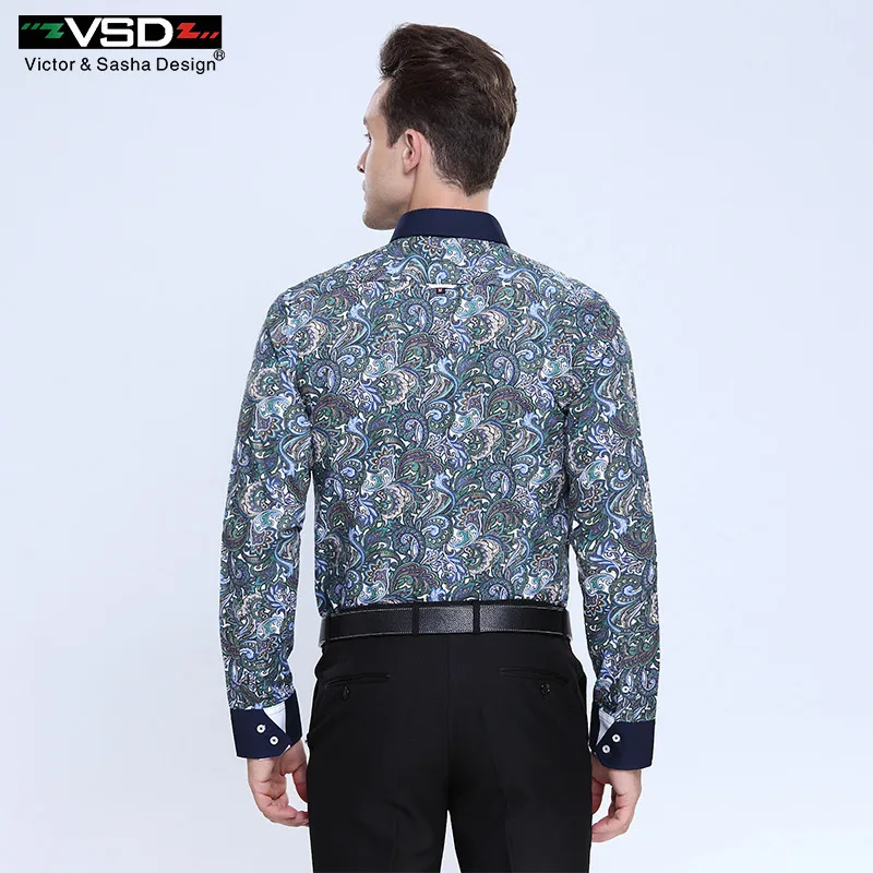 VSD Freeshipping Итальянский Slim Fit мужская цветочный печатные Рубашки Моды печати hombre мужская Рубашка С Длинным Рукавом Размер Евро Homme