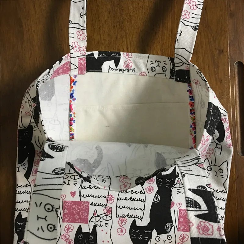 YILE вручную эко-сумка для покупок из хлопчатобумажной ткани с рисунком черного и