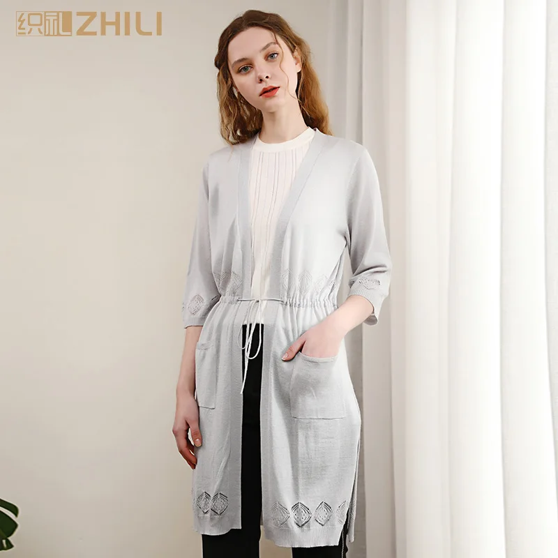 

ZHILI Women's Fashion Long Sleeve Open Front Lightweight Drape Soft with Belt Sweater Cardigan
