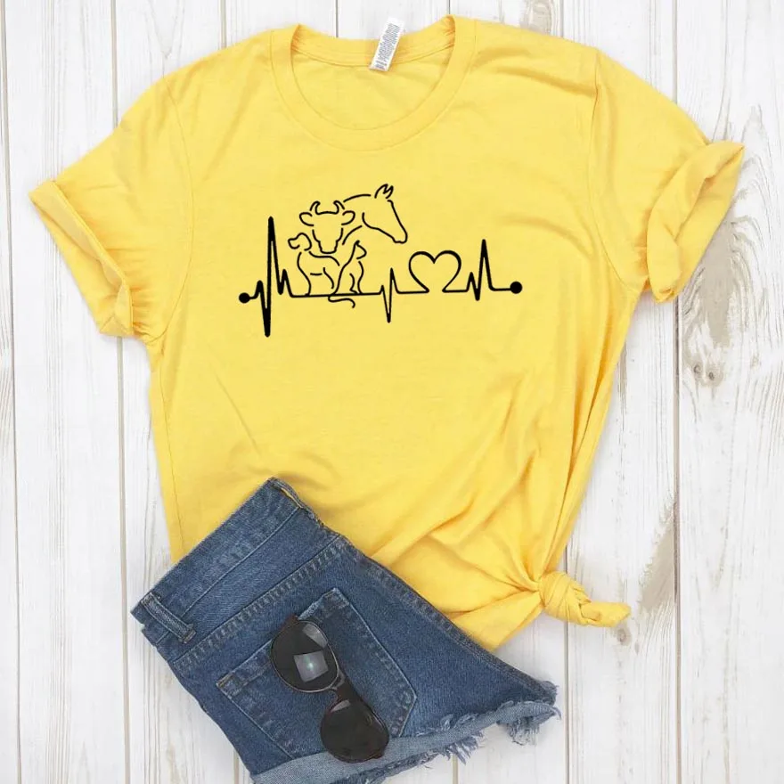 animal heartbeat cow horse Women tshirt Cotton Casual Funny t shirt Gift For Lady Yong Girl Top Tee 6 Color Drop Ship S-781