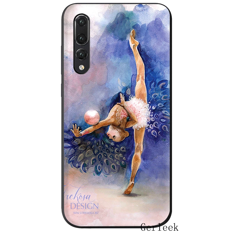 Черный мягкий чехол из ТПУ с изображением любви и гимнастики для Huawei P8 P9 P10 Lite P20 Pro