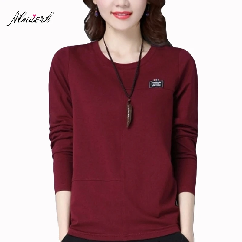 

New Fashion Women Tops 2017 Autumn Winter T-shirts Korean Casual Women Tshirt Plus Size O-Neck loose cotton Women p026