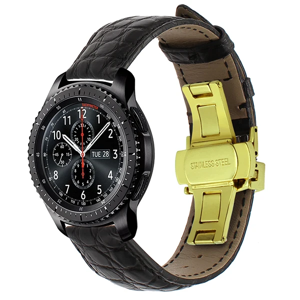 Ремешок для часов из натуральной крокодиловой кожи 22 мм для samsung gear S3 Classic Frontier Watch Band стальной ремешок с бабочкой и пряжкой на запястье