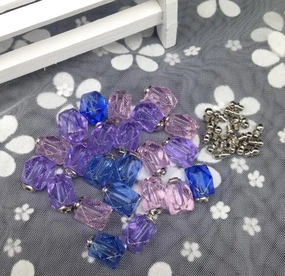 

50pcs clear/pink/purple/blue screw cap rhombus shape vial pendant Miniature Perfume Essential oil bottle Crystal pendant charms
