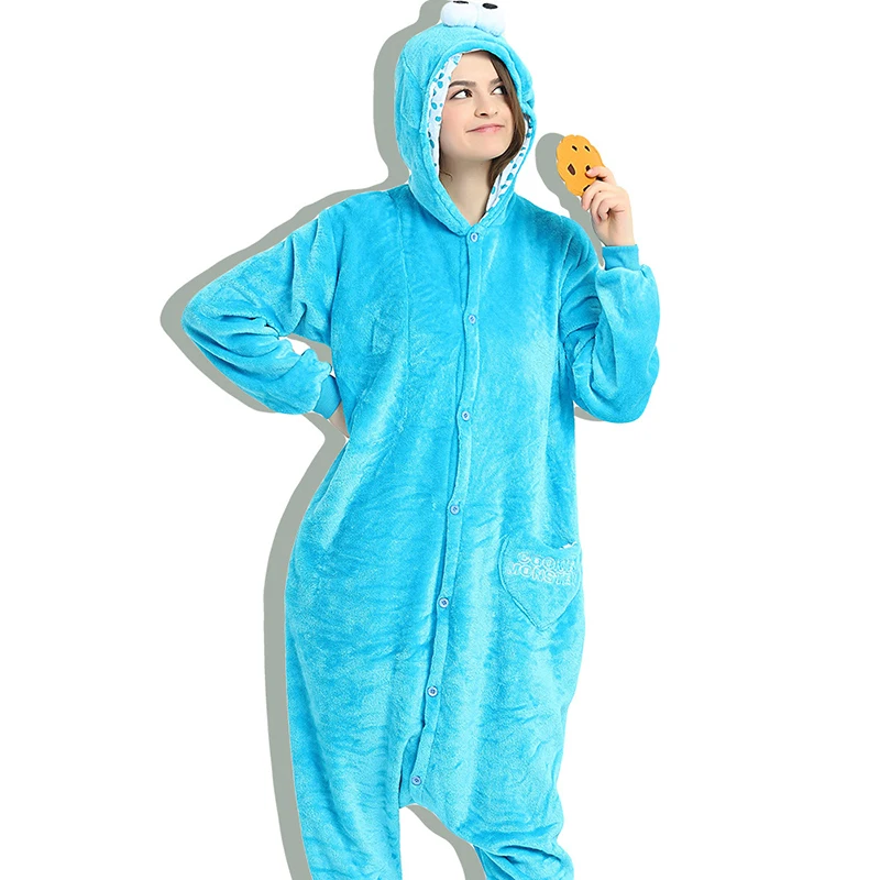 JINUO Winter Flannel Red And Blue Monster Monkey Cartoon Animal Costume Pajamas Women Adult Sleepwear Fashion Design Pajama |