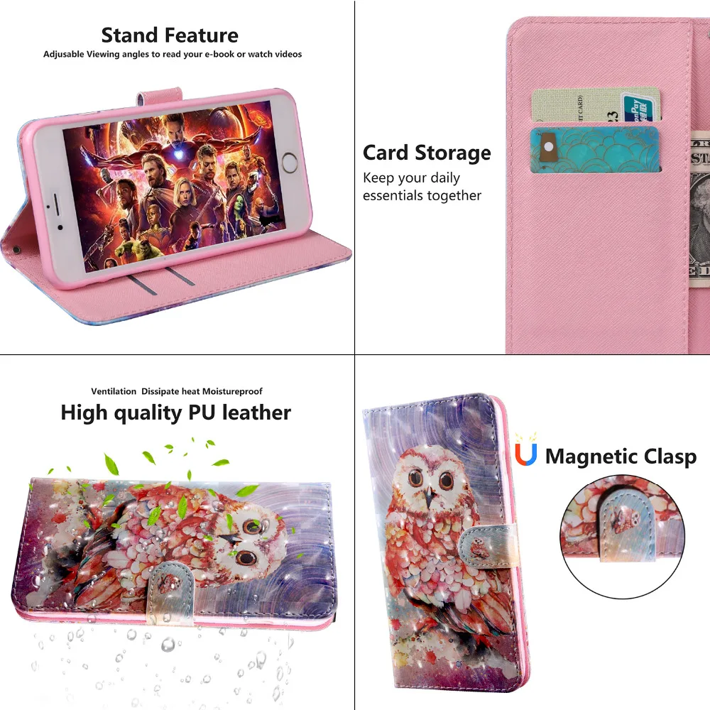 Кожаный чехол книжка для iPhone 8 7 Plus мягкие чехлы 5 5S 6 6S SE X XS XR Xs Max 3D подставка