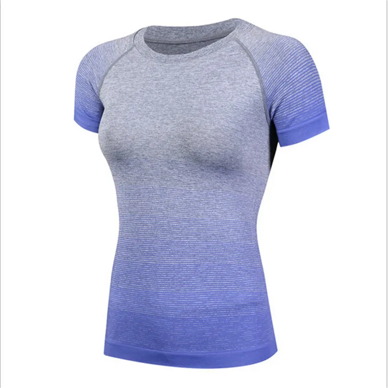 

#5013 Women Ladies Personality Gradient Color Sports Running Exercise Training Yoga T-Shirts Thermal Short Sleeves Tops Female