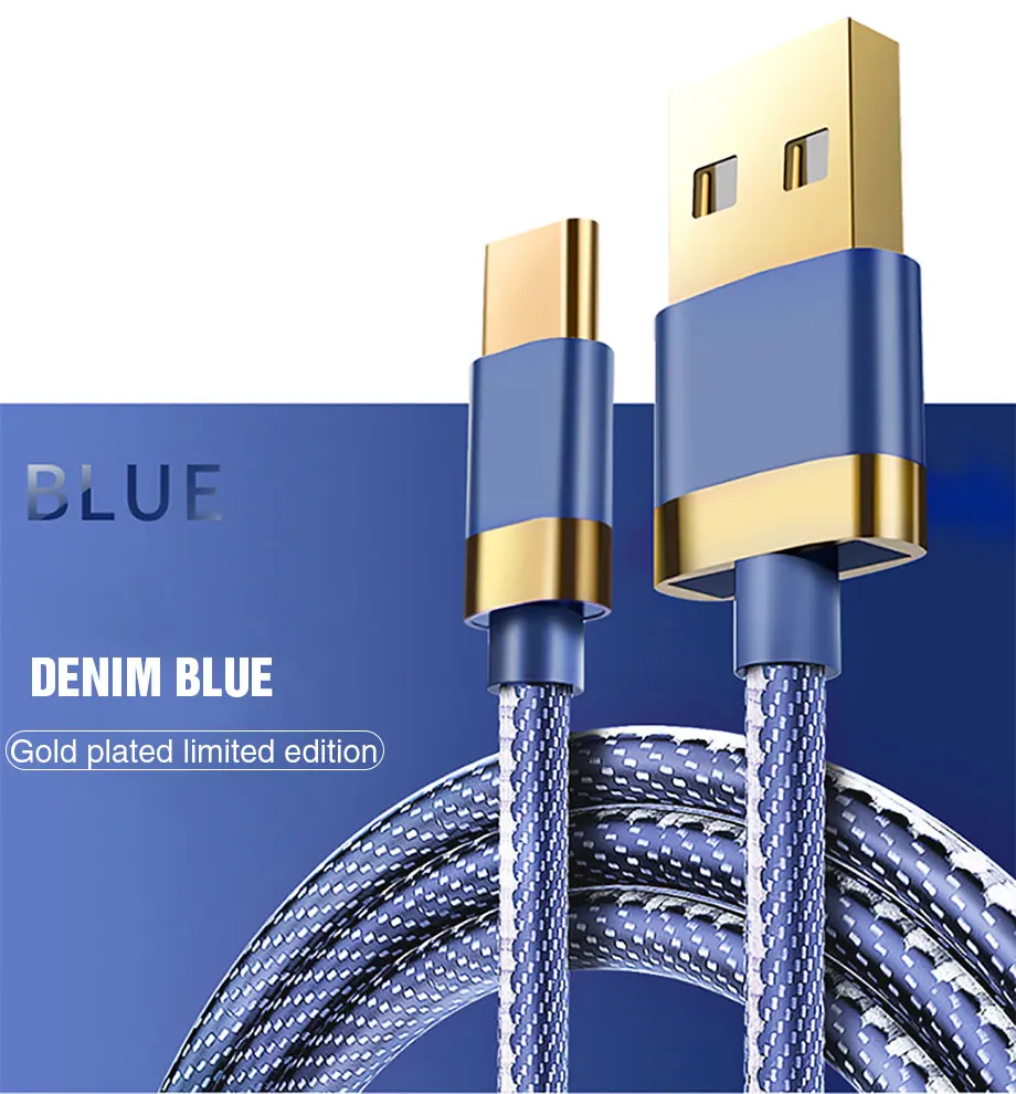 Кабель Micro usb type-C, 1 м, 3 А, быстрая зарядка, ковбой, USB, синхронизация данных, мобильный телефон, для huawei, Xiaomi, Android, samsung, шнур для передачи данных