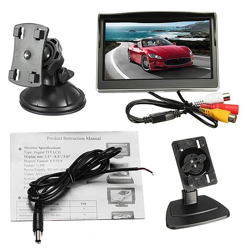 Автомобильный монитор 5 &quotHD для камеры заднего вида парковочный 800*480