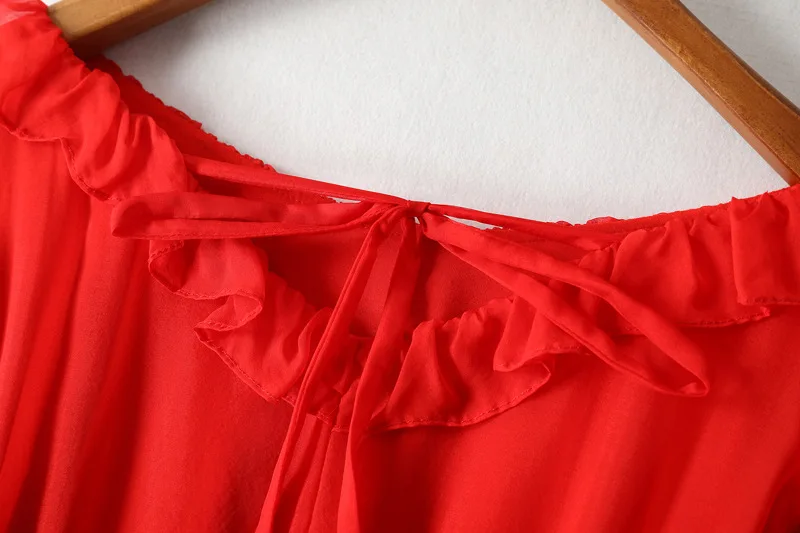 Платье из чистого шелка Женское 2020 летнее красное для отпуска плиссированное