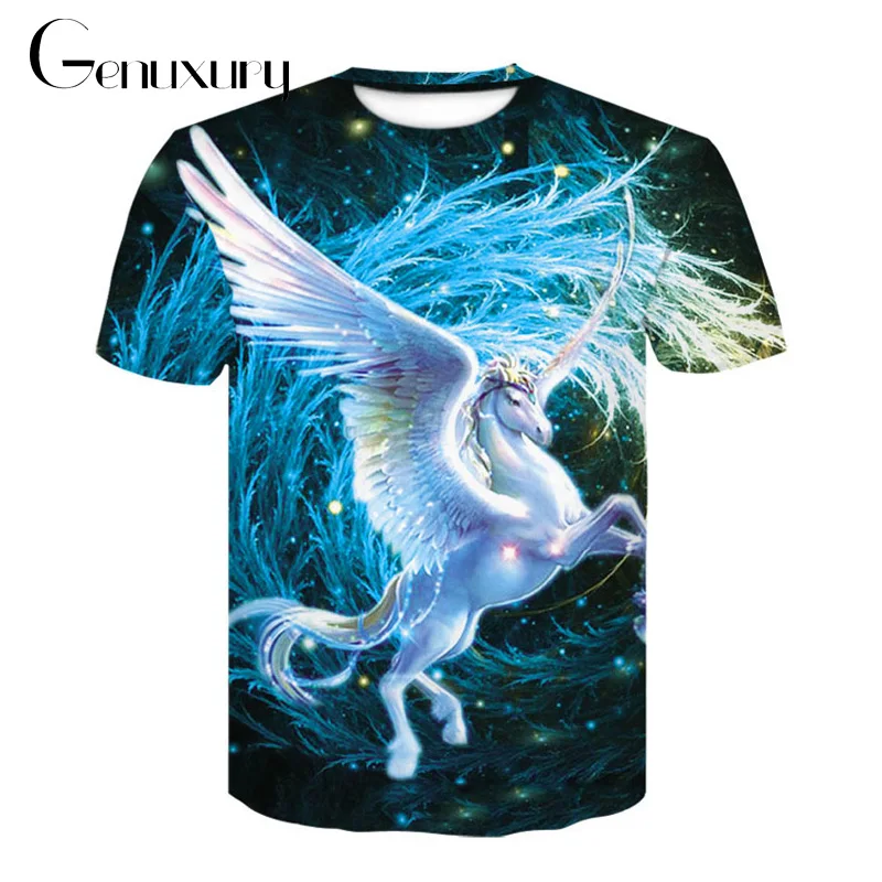 Genuxury бренд 3d животных Печать футболки с коротким рукавом Crewneck Прохладный