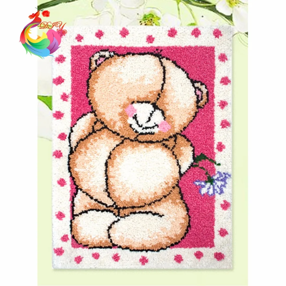 

everything for handmade home decor set of knitting needles Stitch threads Carpet embroidery Latch hook rug kits Cartoon Bear