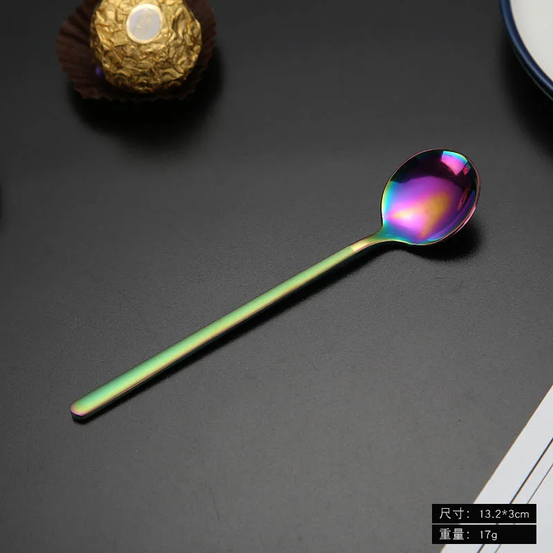 Small Illusion Нержавеющая сталь 7 цветов красочные кофейные ложки ледяные десертные ложка с длинной ручкой из розового золота ложка-мешалка кухонная посуда - Цвет: Small Illusion