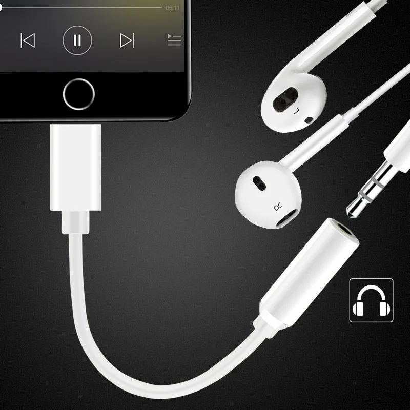 Для iPhone освещение 3 5 мм аудио разъем сплиттер конвертер наушники адаптер для