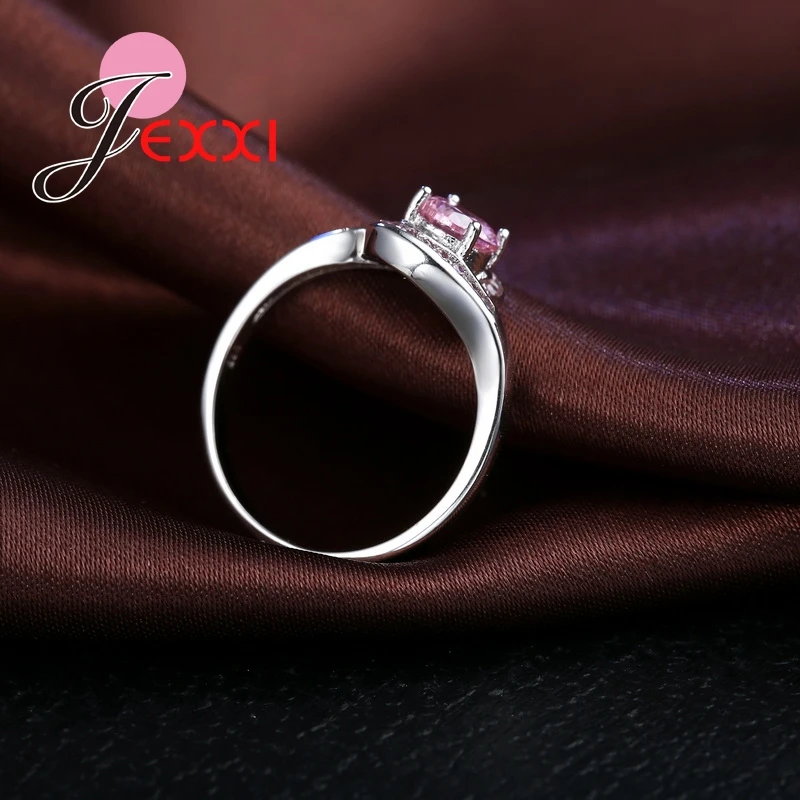 

Romantic Girls Rings Fashion Female Pretty Jewelry Pink Austrian Crystal 925 Sterling Silver Women Ring Size 7 8 9