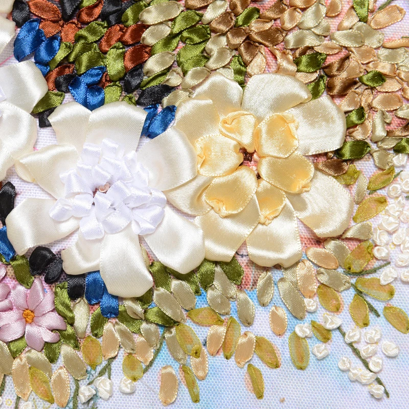 Сделай Сам лента вышивка с цветочным рисунком Цвет принтом из плотной ткани