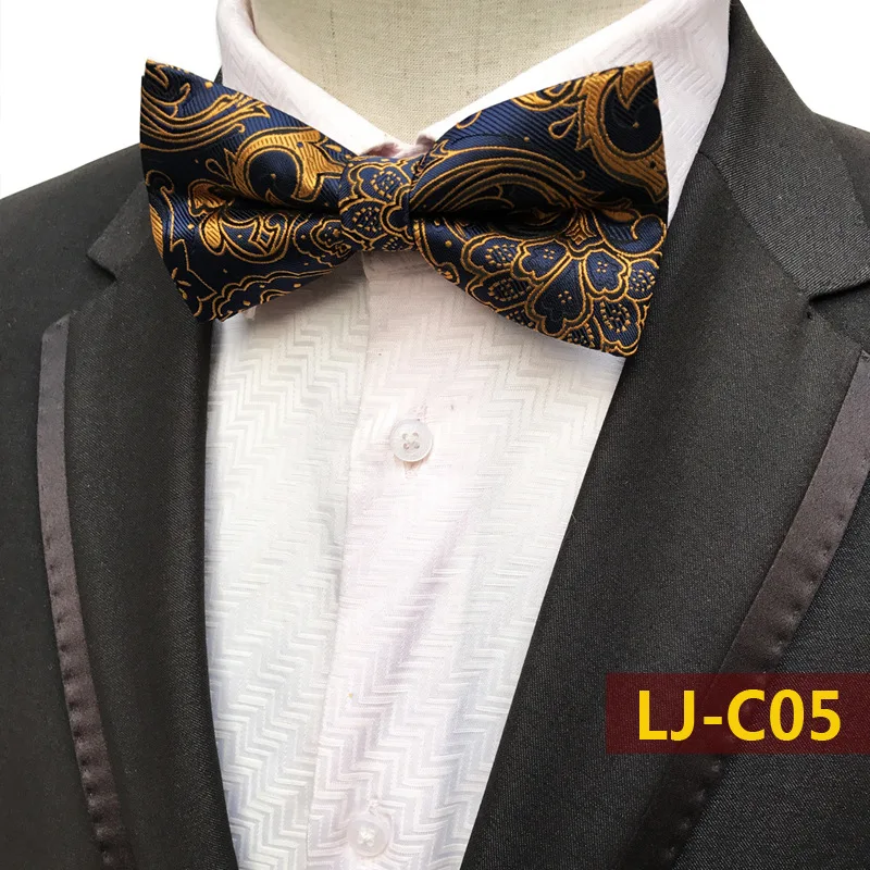 

Classic Blue Gold Paisley Mens Tie Silk Necktie Wedding Jacquard Shirt Bowtie