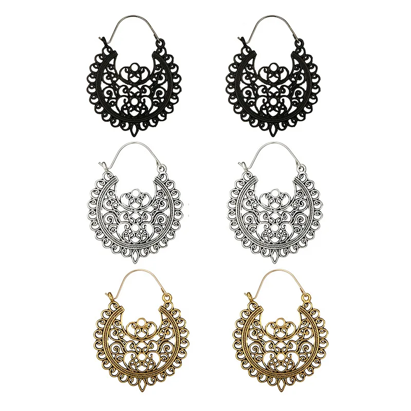 Fashion National Wind Alloy Weave Drop Earrings for Women Vintage U Shaped Basket Exaggerated Carved Earring Jewelry Gift bxmy14 | Украшения