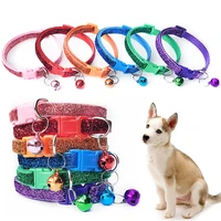 with bell 1pc new puppy fashion collar 1 cm nylon pet dog cats color powder shine adjustable safety buckle kitten necktie