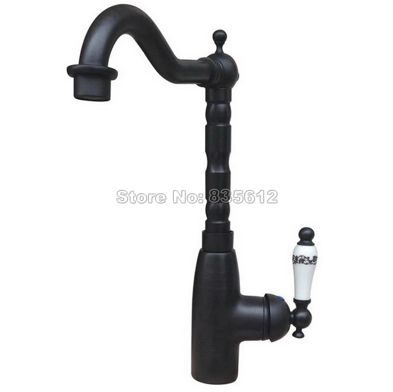

Black Oil Rubbed Bronze Swivel Spout Kitchen Faucet Single Handle Hole Vanity Sink Mixer Tap Hot and Cold Water tsf107