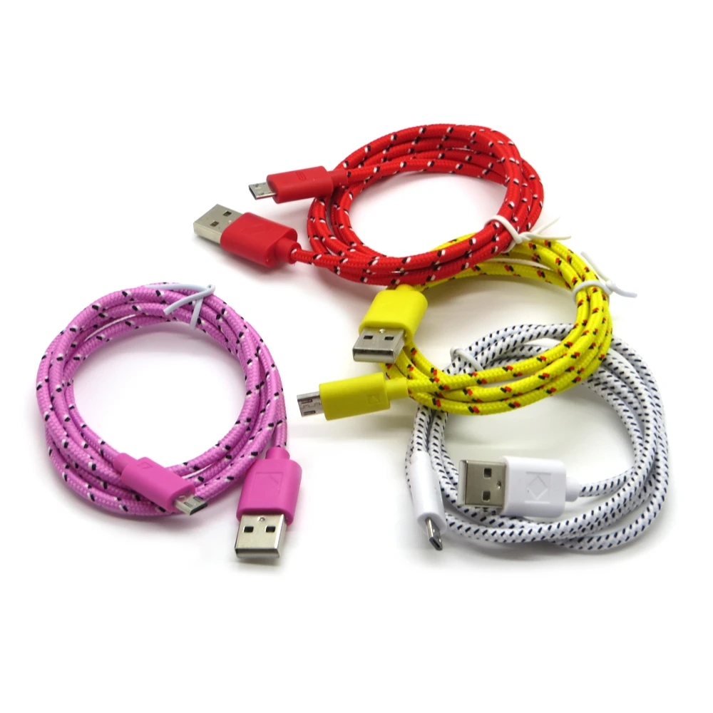 100 шт./лот нейлоновый плетеный кабель Micro USB длиной 1 м для Samsung Huawei Xiaomi Android