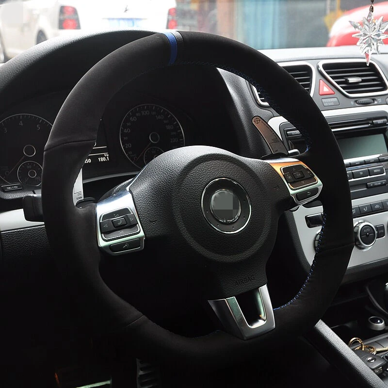 Черная замша синий черный маркер чехол рулевого колеса автомобиля для Volkswagen Golf 6