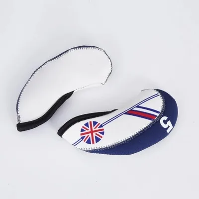 

10pcs/set Golf iron club head cover set UK flag printing golf club cover nummber 4-9 PW SW LW AW blue white golf head cover