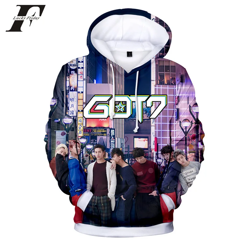 LUCKYFRIDAYF 2018 KPOP GOT7 17 3D печать хлопковая Толстовка Оверсайз толстовка женская хип-хоп