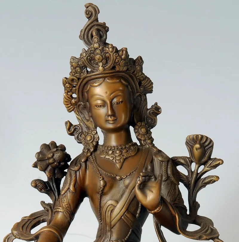 Бронзовая статуя Будды Зеленая Тара Гуаньинь Bodhisattva Статуэтка буддийская богиня