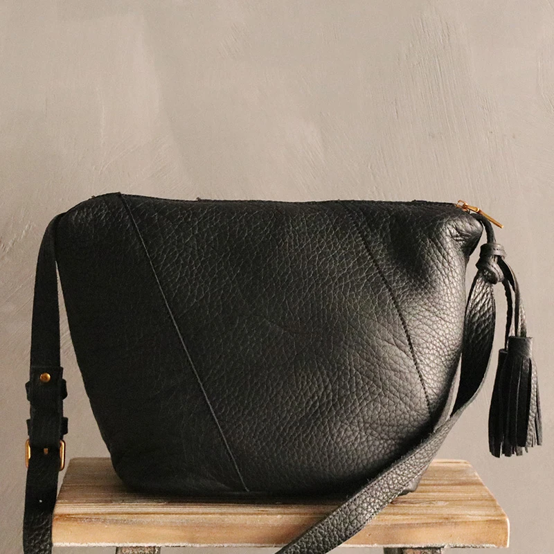 WOONAM Full Grain Genuine Calf Leather Tassels Large Hobo Shoulder Bag Cross-body Satchel WB582 | Багаж и сумки