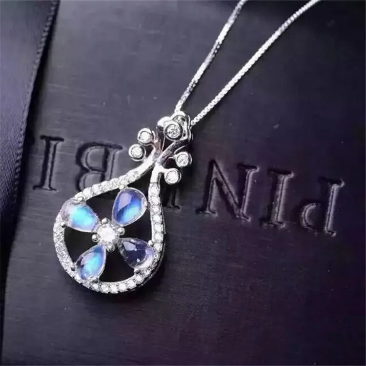 

KJJEAXCMY boutique jewels 925 Pure silver inlay moonlight stone pipa micro - set pendant + necklace natural gemstone lady's hand