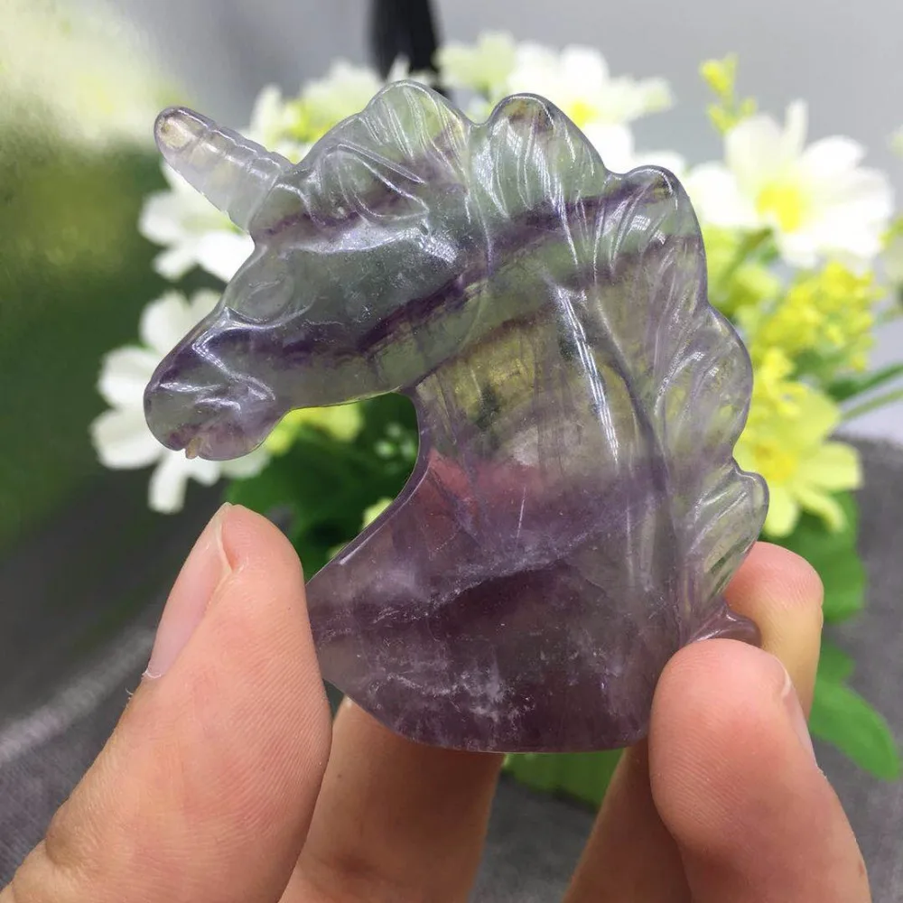 Natural rainbow fluorite quartz crystal unicorn reiki healing gemstone handmade carved for decoration | Дом и сад