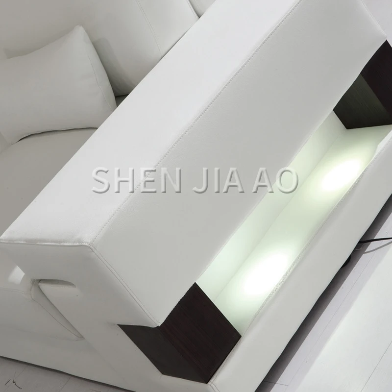 

LED Light Leather Sofa Villa Large Size Simple Leather Sofa Living Room Modern U type Combination Corner Sofa 1PC