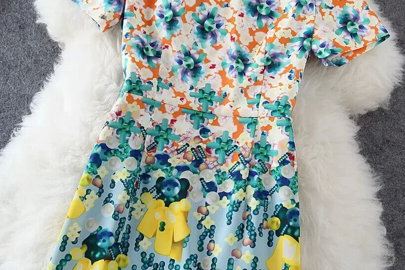 Diamond print elegant o neck super high quality runway standard 2014 summer fashion dress slim party sweet casual S XXL dresses|dress up dress|dress