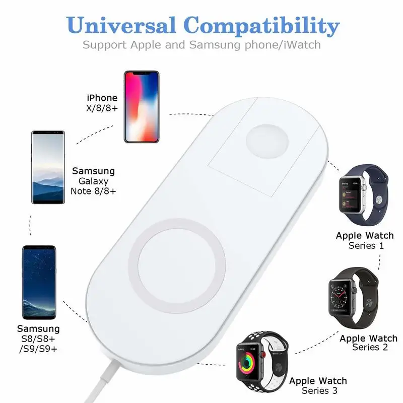 For Apple Watch Series 4 3 2 Charger Dock QI Wireless Charging Stand Holder for IPhone X XR XS Samsung Galaxy S9 Plus S8 Note 9 | Мобильные