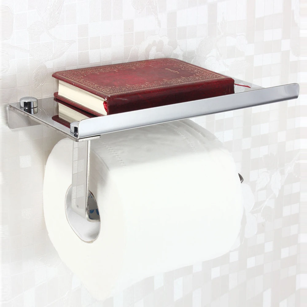 

Stainless Steel Toilet Paper Holder with Shelf Phones For Roll Paper Towel Rack Tissue kitchen organizer Bathroom Accessories