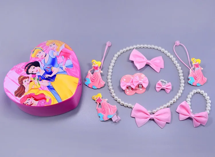 Комплект ювелирных изделий принцессы Эльзы, hello Kitty, ожерелье принцессы, браслет, кольца, головной убор, комплект ювелирных изделий с туалетной коробкой, вечерние подарки для девочек - Окраска металла: RAY3046-8