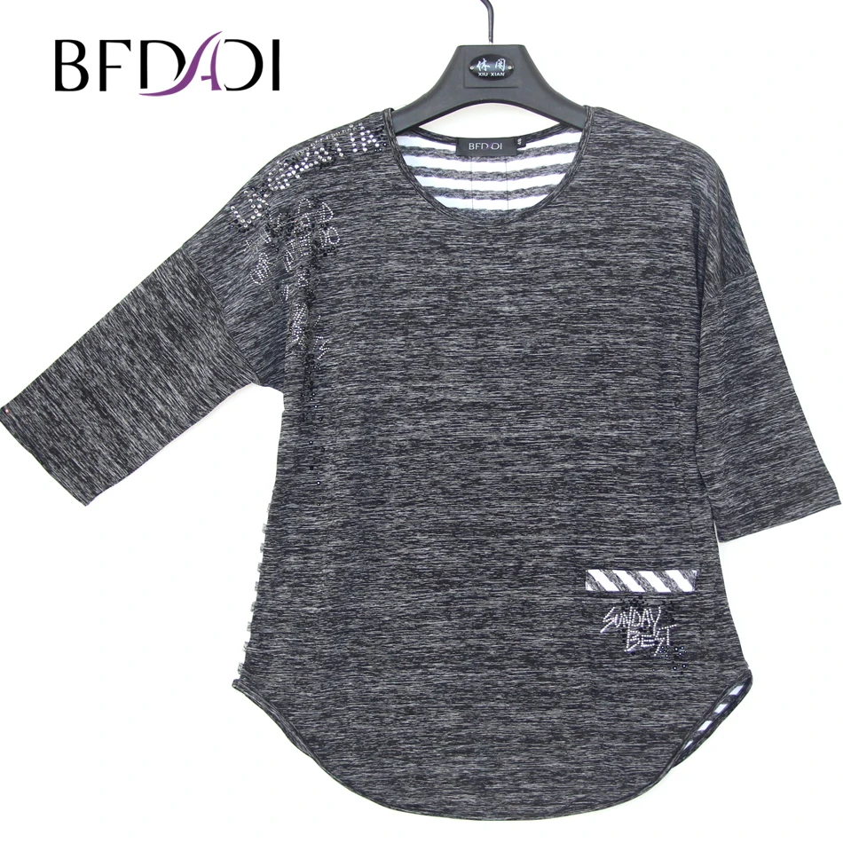 Bfdadi/осень 2020 г. Большие размеры Женская Повседневная футболка 3/4 Бат рукава