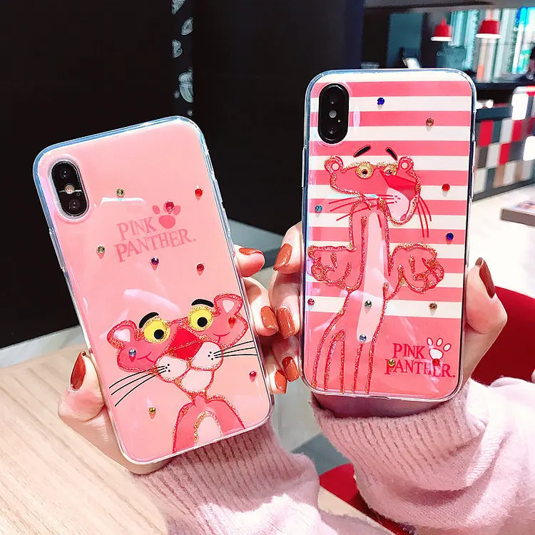 Мультяшный розовый милый пантера Желтая Утка чехол для iPhone X XS XR MAX мягкий ТПУ 6 6s 7 8