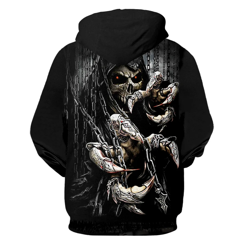 Мужская толстовка в стиле оверсайз UJWI свитшот с 3d рисунком черепа и брелоком для