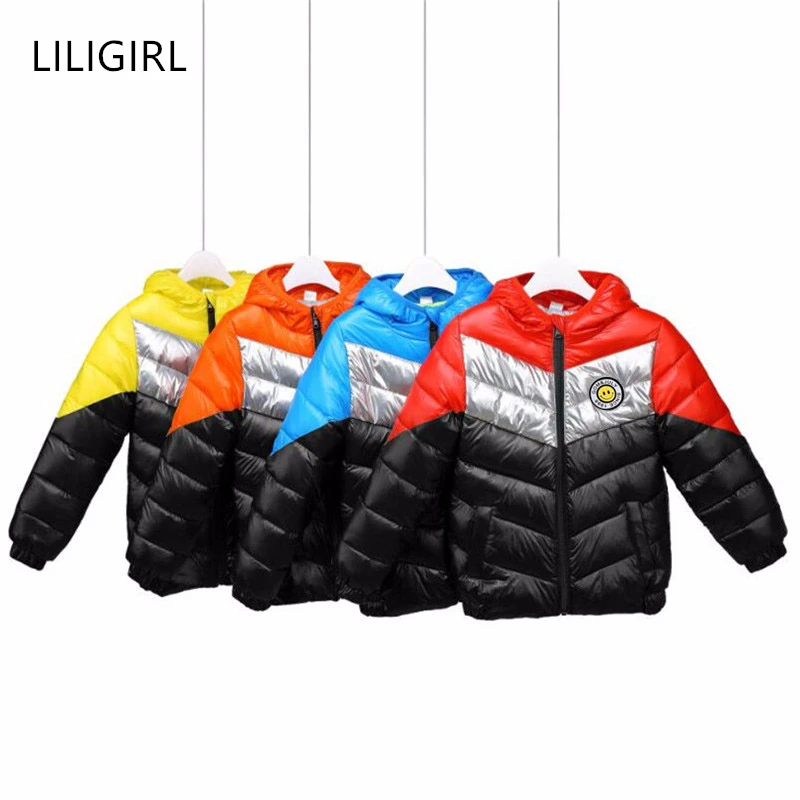 LILIGIRL/пуховая хлопковая куртка с капюшоном для мальчиков теплое пальто в полоску