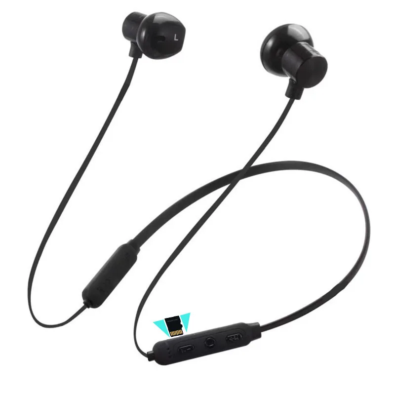 Sports Bluetooth Earphones Stereo Support TF Card Bass Headset With Mic Volume Control Earplug Neckband Earpiece For Phone PC DJ |