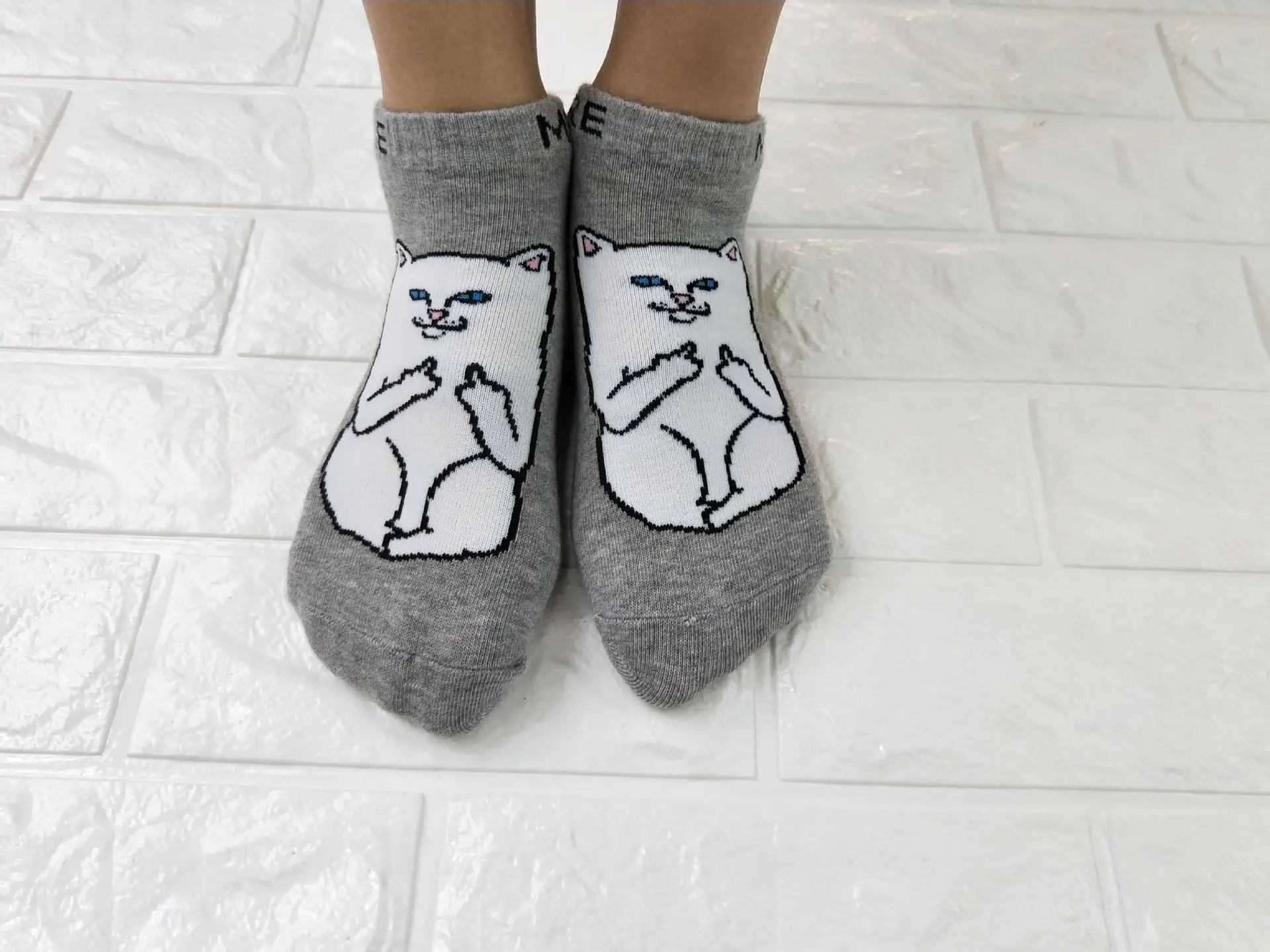 Harajuku/пара хлопковых носков для мужчин и женщин с котом, средний палец, уличная мода, пародия INS, носки в стиле хип-хоп, женские носки-башмачки