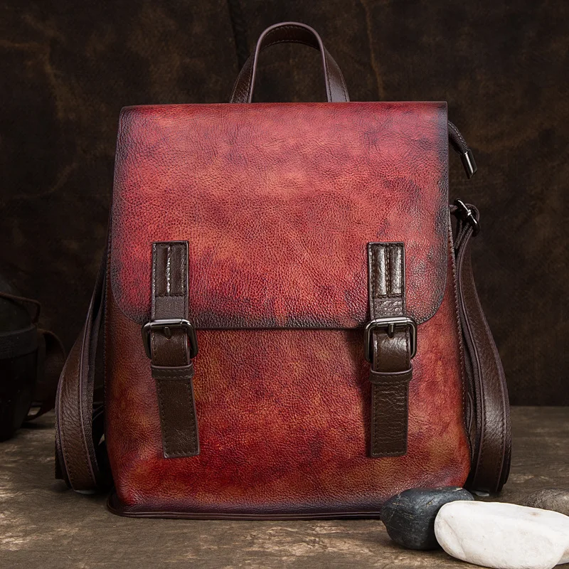 Женский рюкзак из натуральной кожи школьный ранец для девочек винтажная