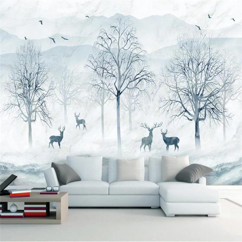 wellyu Marble pattern Nordic abstract forest Elk TV background wall decoration painting custom large mural green wallpaper | Обустройство