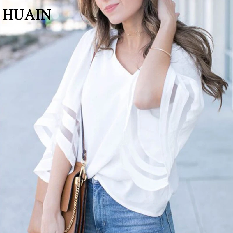 Для женщин Блузки на весну и осень 2018 новая сетка Лоскутная Блузка Европейский