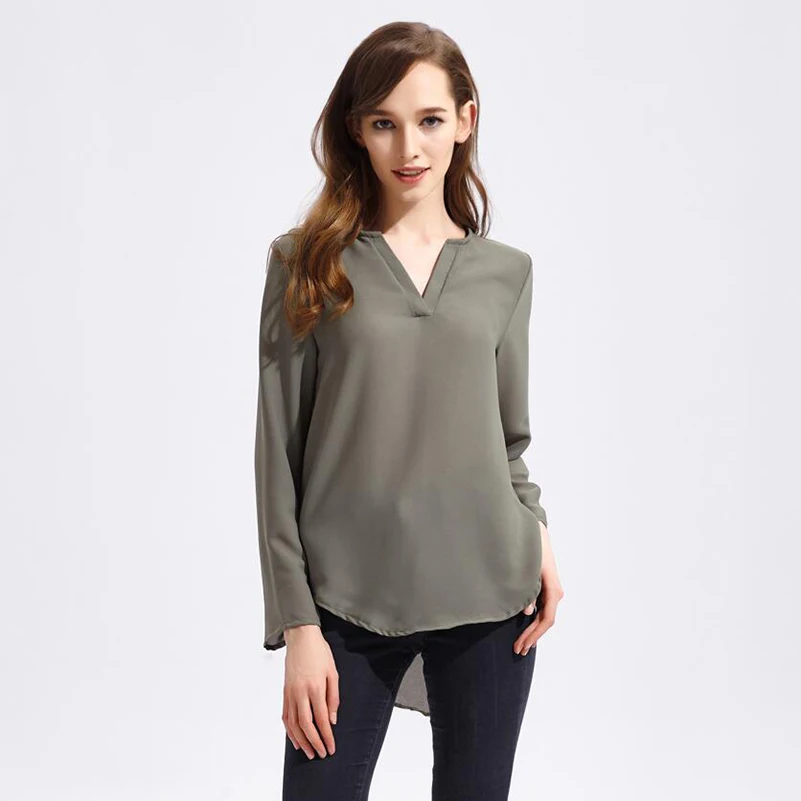 2018 для женщин рубашка шифон Blusas Femininas Топы корректирующие с длинным рукавом